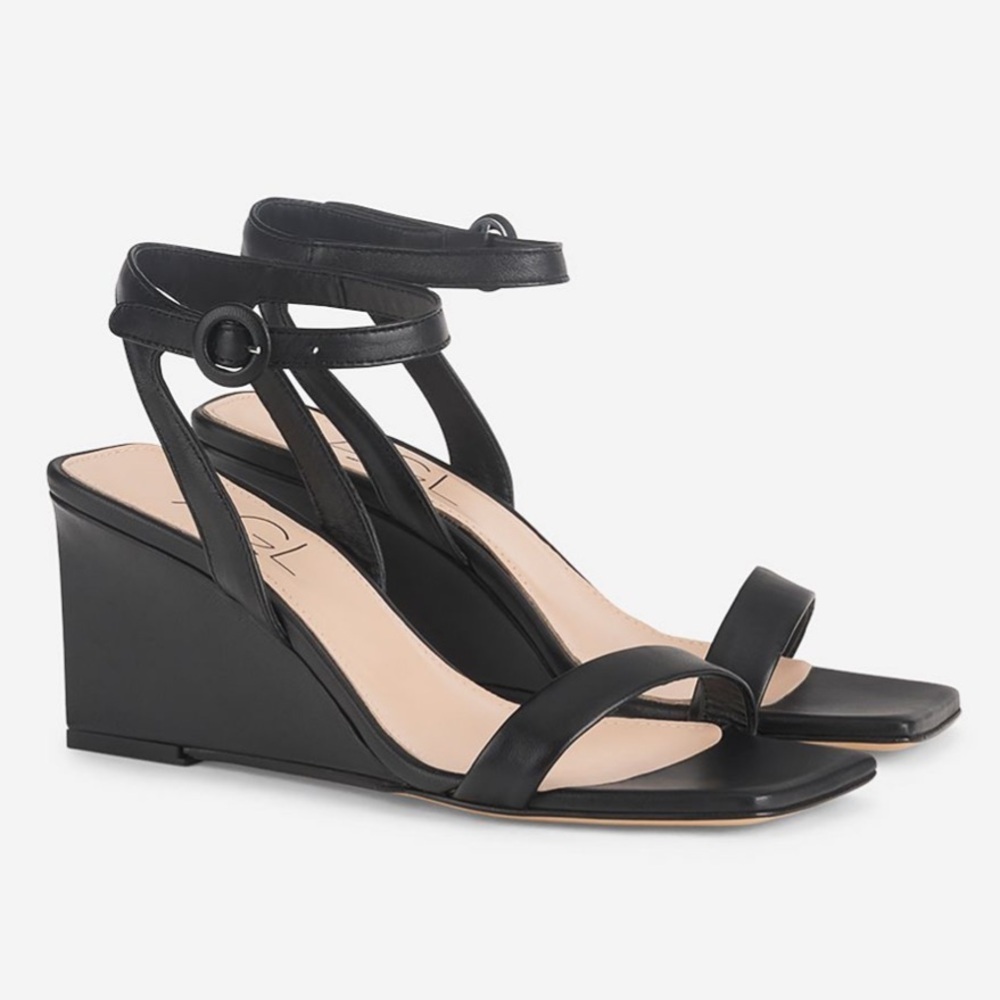 AGL Black Mimi Wedge Anke Strap Sandal NEW Size 7 (37)